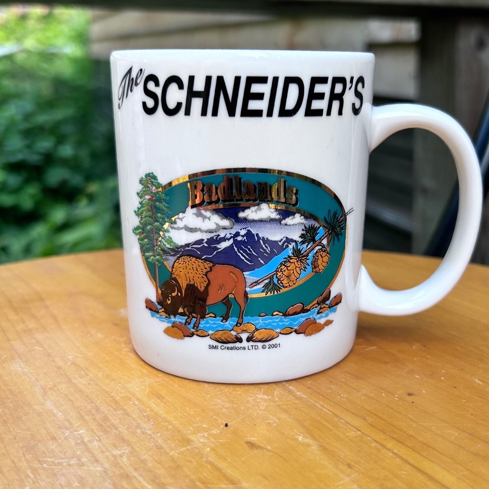 Vintage Badlands Buffalo Bison Mug Large White Western Cabin Core SMI Creations